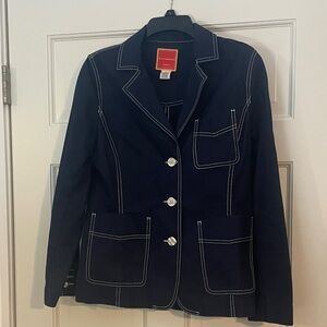 Isaac Mizrahi Navy Blazer with White Stitching